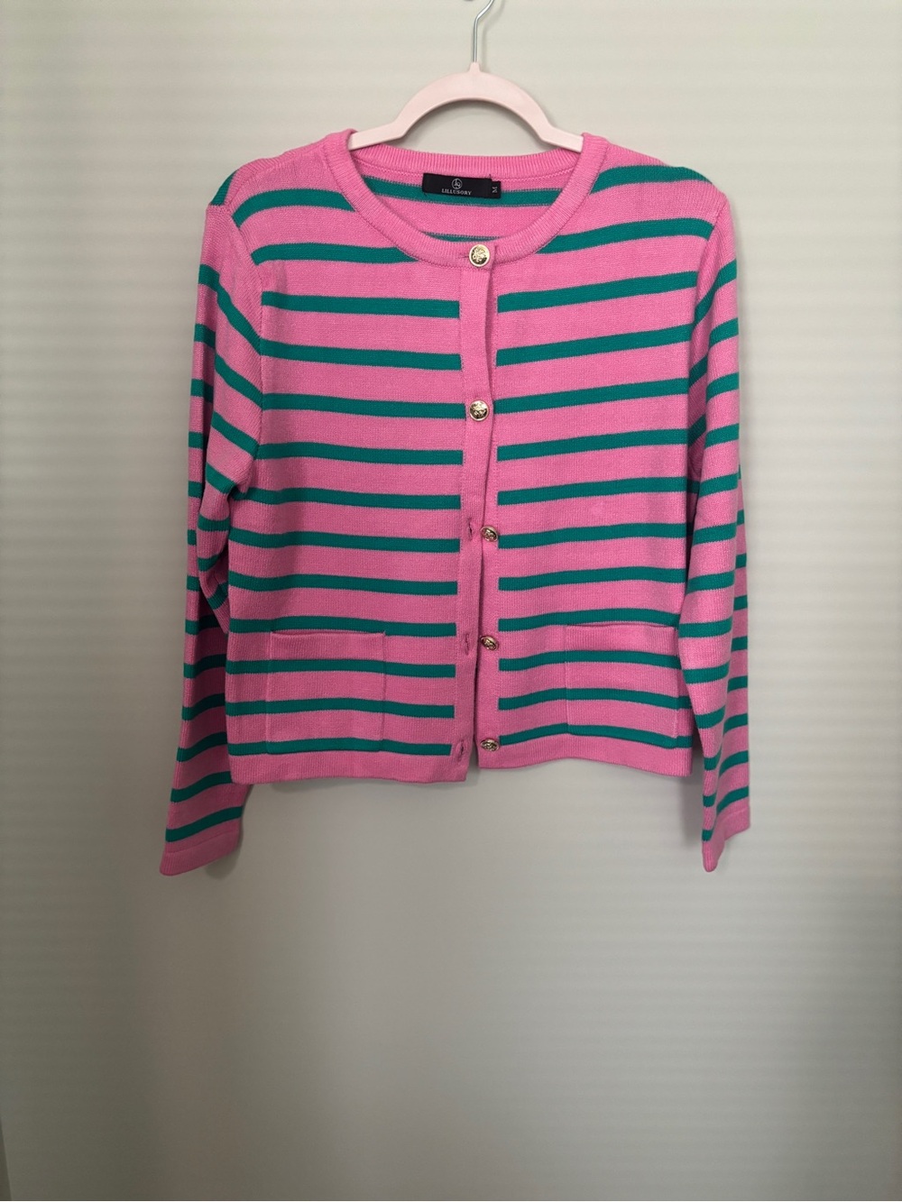 LILLUSORY Pink & Teal Button-Front Women's Cardigan Size M -